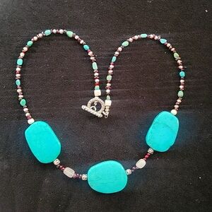 Handcrafted Genuine Turquoise, Amethyst & silver necklace